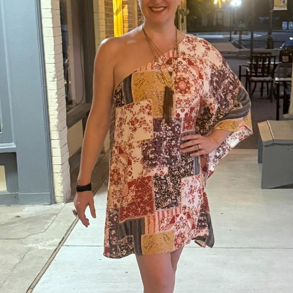 Savanna Jane Patchwork One Shoulder Boho Dress 1X… - image 11